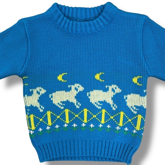 Vintage Kids Crewneck Sweater Counting Sheep Easter Teal Blue Size 24 Months - Picture 1 of 10